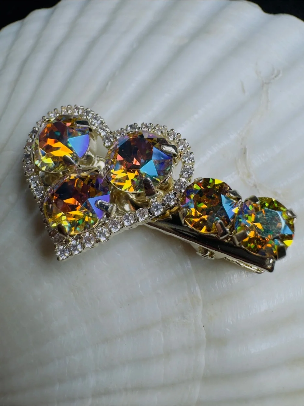 Crystal Heart Hair Clip with Iridescent Stones Swarovski element crystal